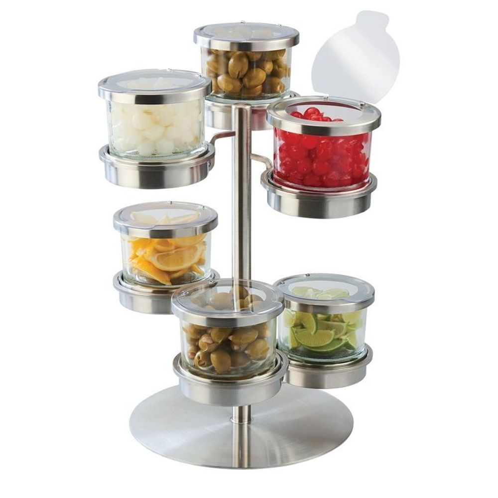 Cal-mil Stainless Steel 6 Tier Revolving Chilled Mixology Display With 32 Ounce Jars And Hinged Lid, 15 X 15 X 17.25 Inch