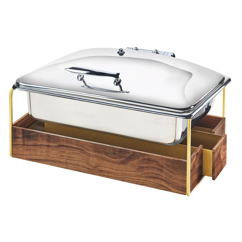 Cal-mil Brass Trim Mid Century Chafer With Lid, 23 X 17.5 X 13.75 Inch