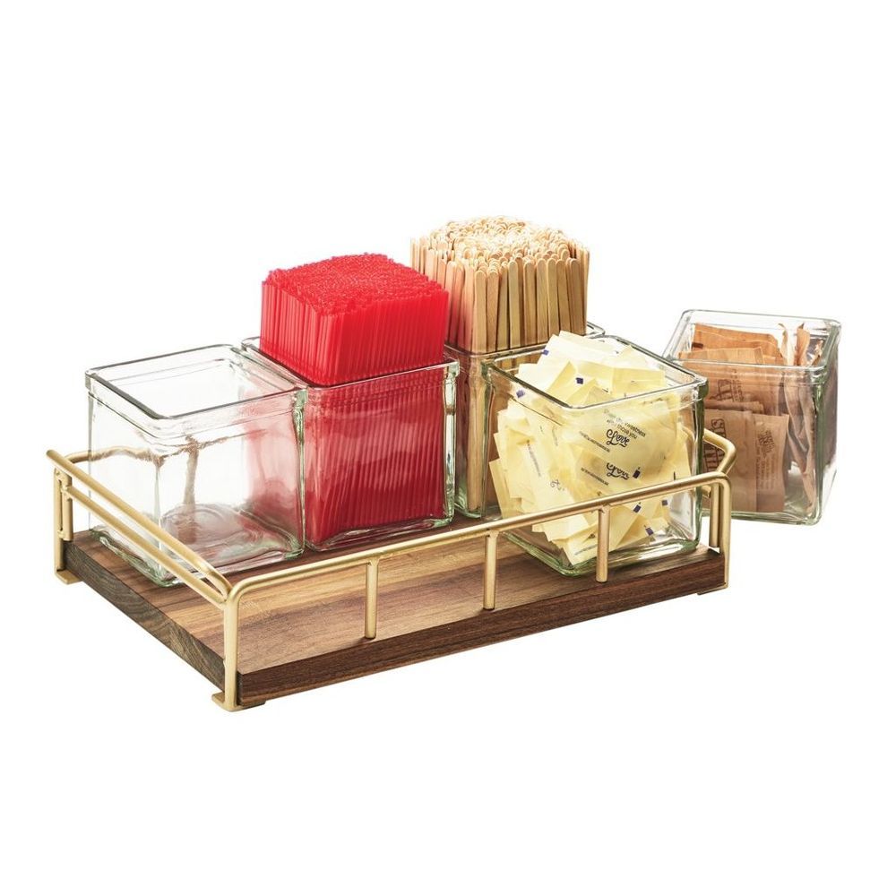 Cal-mil Mid Century Six Jar Organizer With Brass Frame 13.5 X 8.5 X 5 Inch