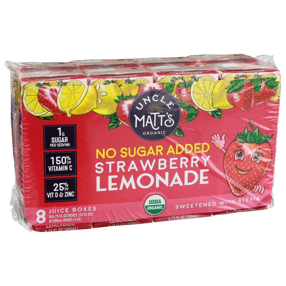 Uncle Matt's Organic No Sugar Added Strawberry Lemonade Juice, 6.75 Fluid Ounce -- 32 Per Case