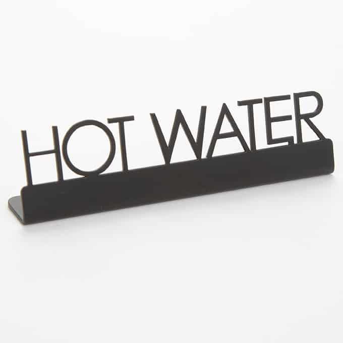 American Metalcraft Black Stainless Steel Laser Cut Hot Water Sign, 5 X 3/4 X 1-1/4 Inch