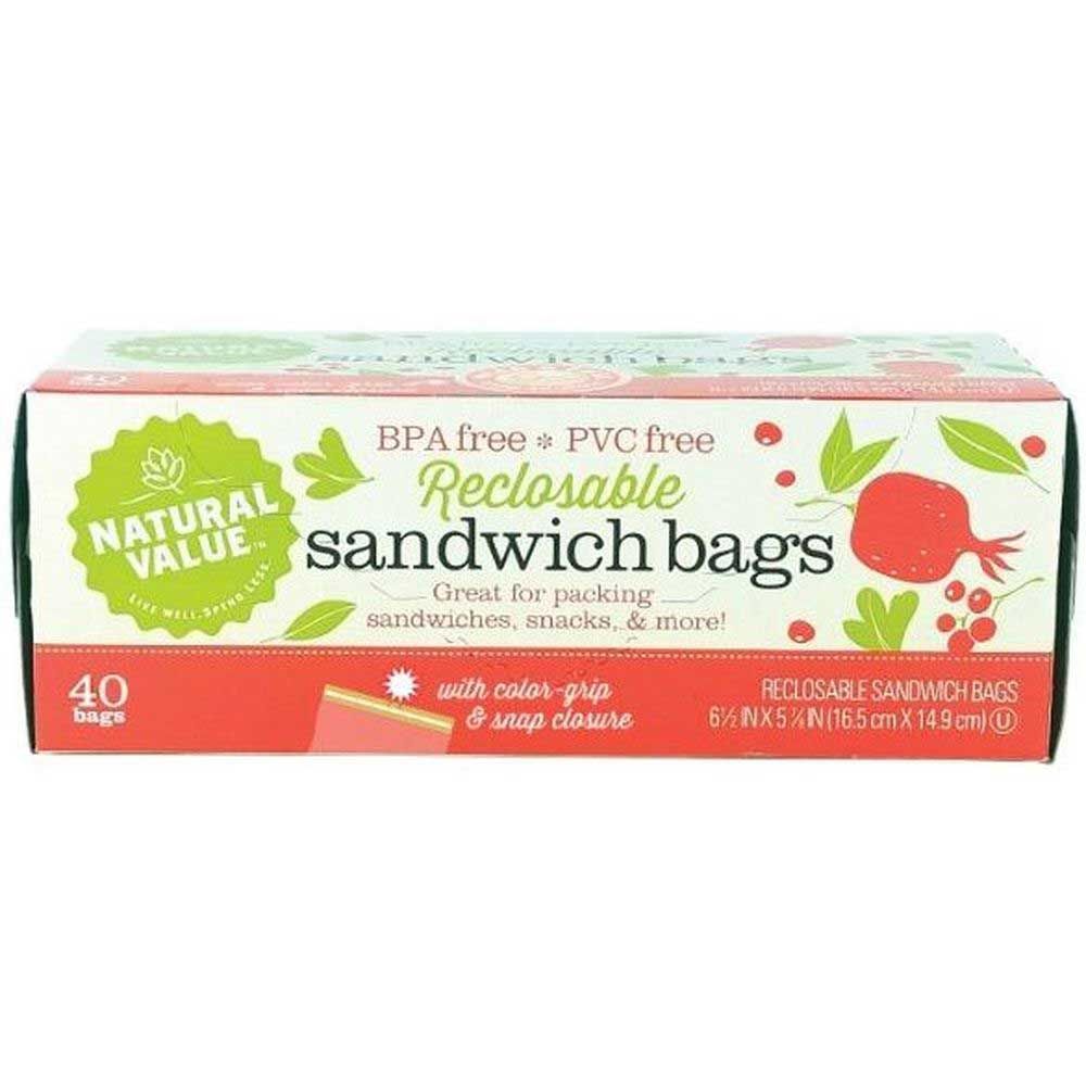 Natural Value Reclosable Storage Sandwich Bags, 40 Count -- 12 Per Case