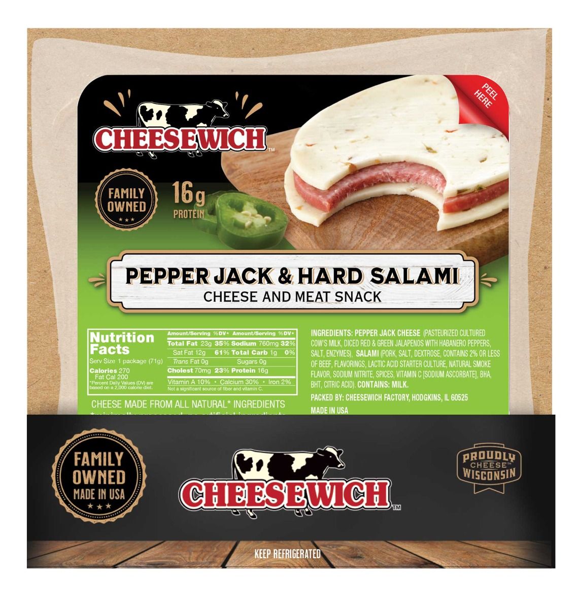 Cheesewich Hard Salami And Pepper Jack Cheese, 2.5 Ounce -- 64 Per Case