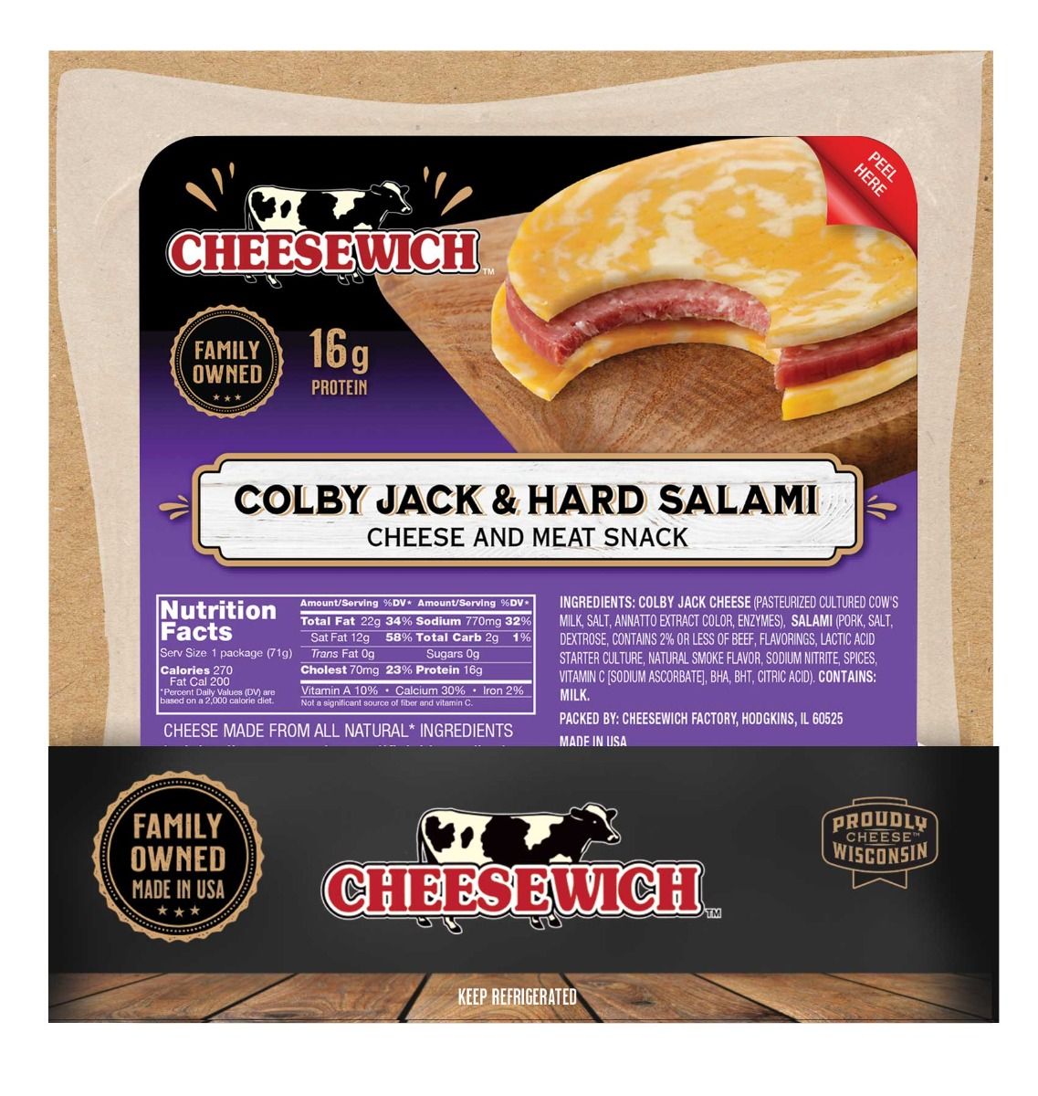 Cheesewich Hard Salami And Colby Jack Cheese, 2.5 Ounce -- 64 Per Case