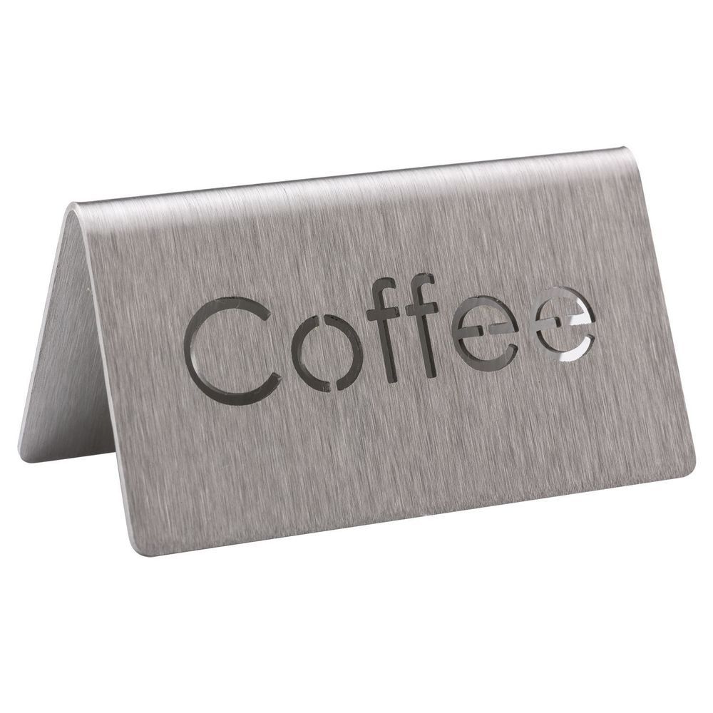 Service Ideas 18/8 Stainless Steel Brushed Finish Coffee Laser Cut Id Table Tent, 1.75 Inch Width X 1.5 Inch Height