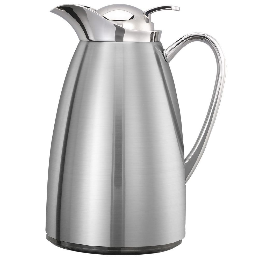 Service Ideas Classy Brushed With Polished Accents Finish Glass Vacuum Insulated Carafe With Push Button, 0.6 Liter Capacity