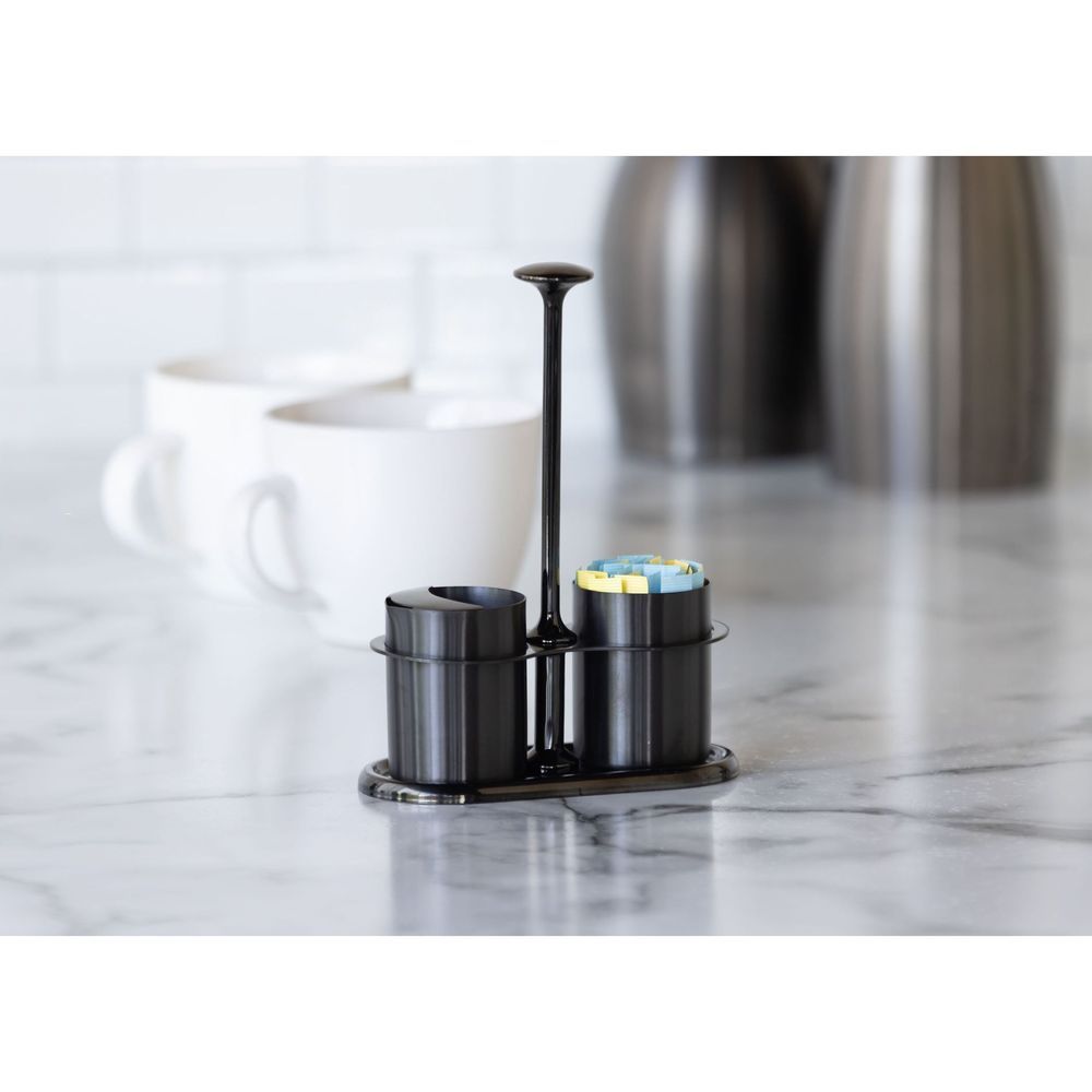 Service Ideas 18/8 Stainless Steel Black Onyx Finish Cream And Sugar Caddy Set, 3 Inch Width X 7.5 Inch Height