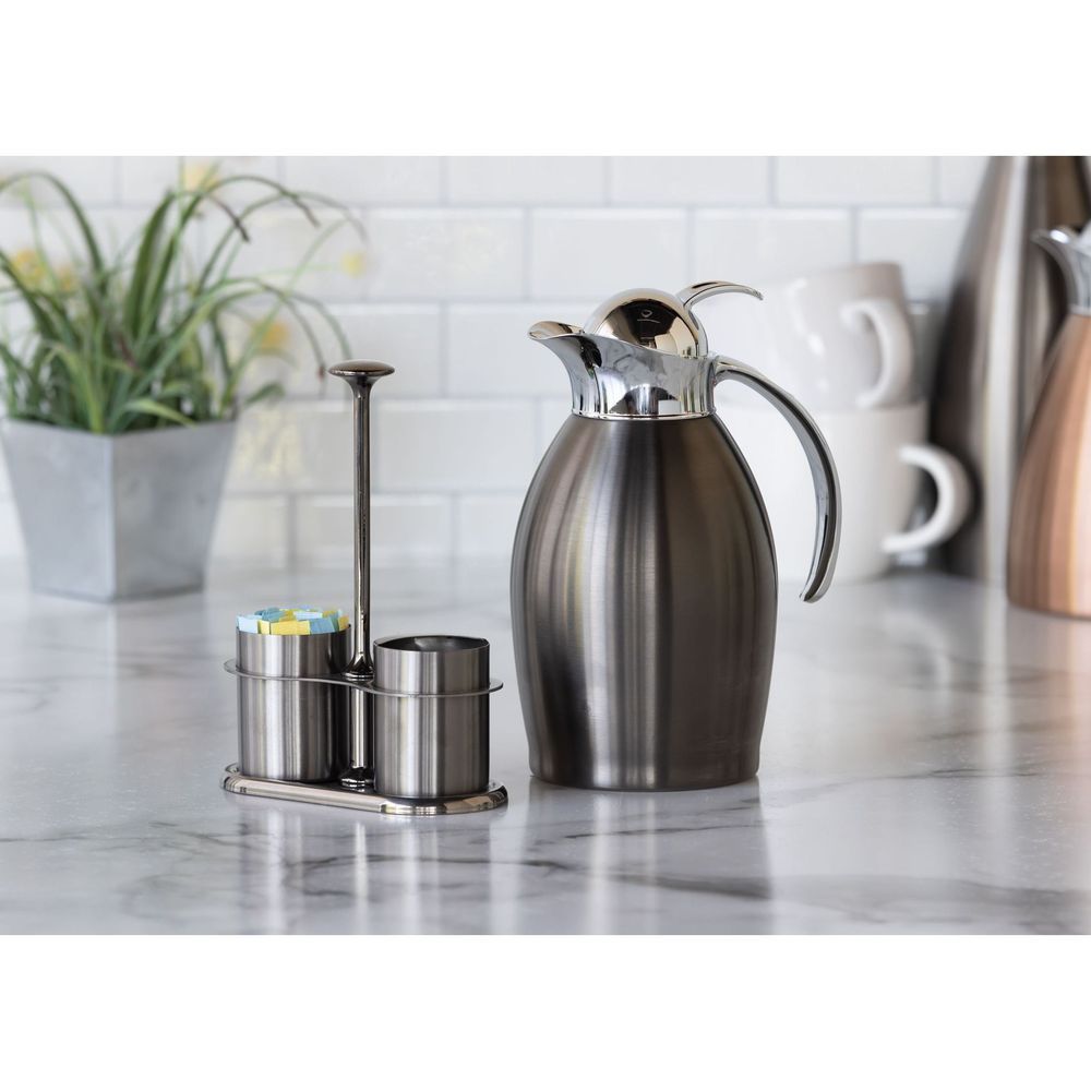 Service Ideas 18/8 Stainless Steel Dark Tungsten Finish Cream And Sugar Caddy Set, 3 Inch Width X 7.5 Inch Height