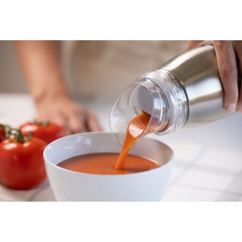 Service Ideas Versavac Brushed Stainless Finish Vacuum Insulated Bottle With Large Lid, 1 Liter Capacity
