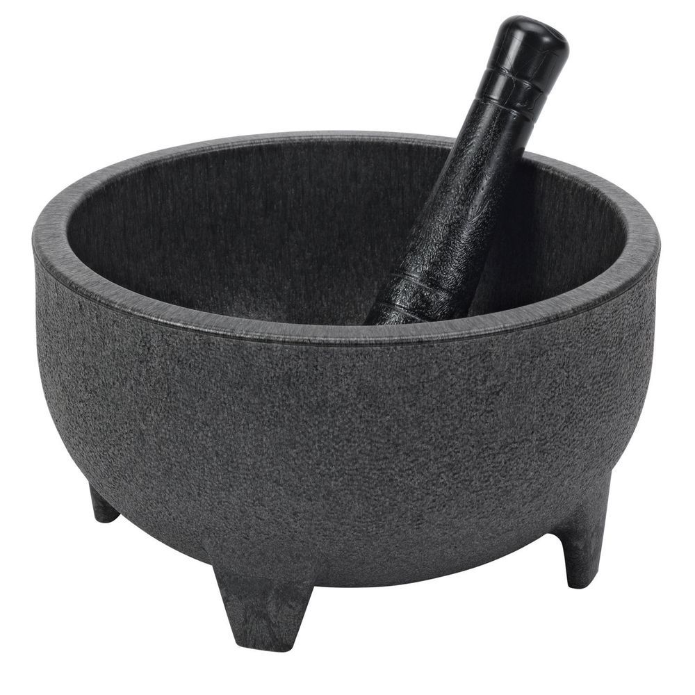 Service Ideas Fiesta Solutions Black Molcajete Bowl With Pestle, 50 Ounce Capacity