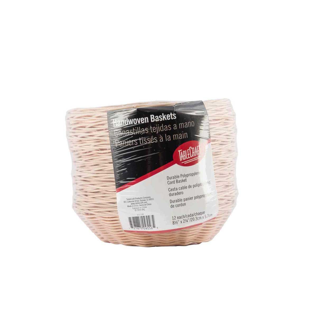 Tablecraft 8.5 Inch Polypropylene Casing Steel Interior Handwoven Round Natural Serving Basket, 12 Count