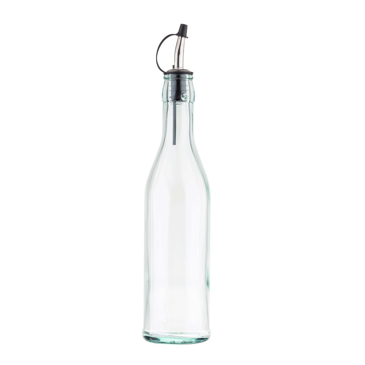 Tablecraft Tethered Cap Green Tinted Glass Bottle With Stainless Steel Pourer, 17 Ounce Capacity -- 6 Per Case