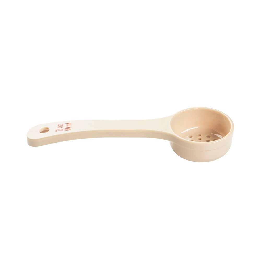 Tablecraft Polycarbonate Beige Perforated Short Handle Spoonout With Red Capacity Marking, 2 Ounce Capacity -- 12 Per Case