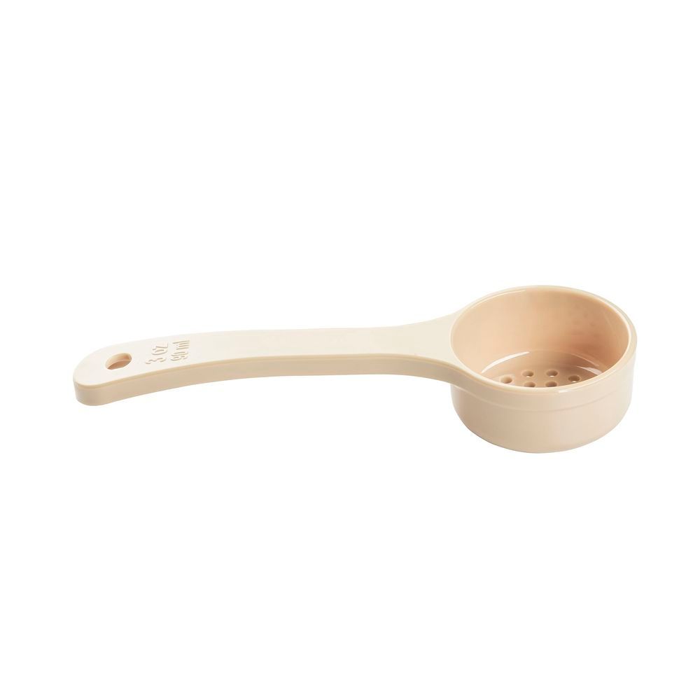 Tablecraft Polycarbonate Beige Perforated Short Handle Spoonout With White Capacity Marking, 3 Ounce Capacity -- 12 Per Case