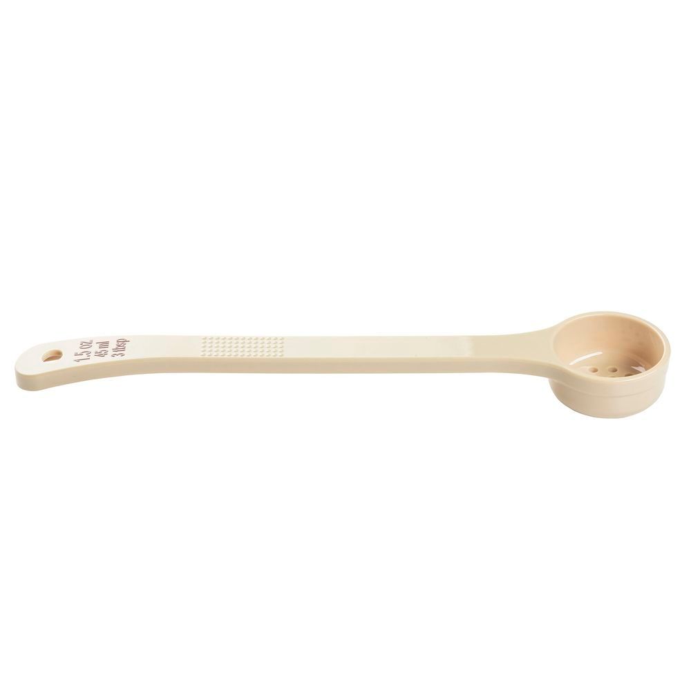 Tablecraft Polycarbonate Beige Perforated Long Handle Spoonout With Maroon Capacity Marking, 1.5 Ounce Capacity -- 12 Per Case