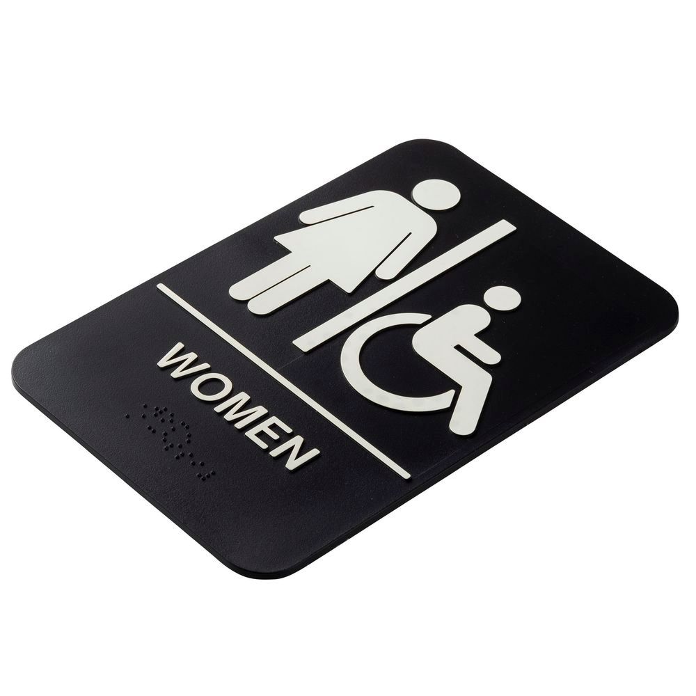 Tablecraft Polystyrene General Purpose Black/white Women/accessible Rectangular Ada Compliant Braille Sign, 6 X .125 X 9 Inch