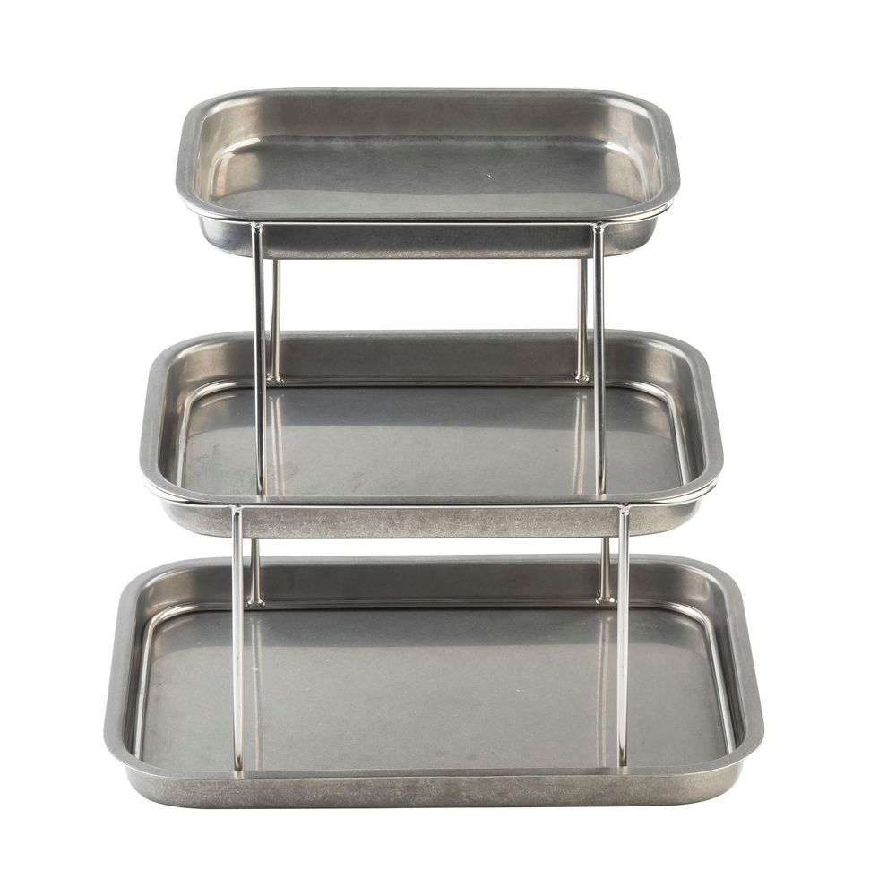 Tablecraft Stainless Steel Rectangular Three-tiered Sharing Tower, 14.75 X 10.75 X 13.75 Inch
