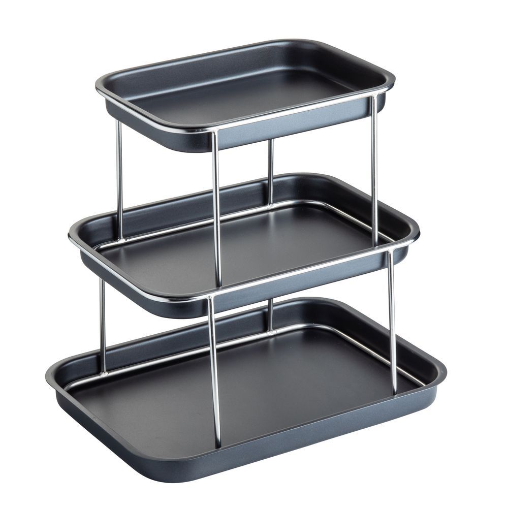 Tablecraft Stainless Steel Black Finish Rectangular Three-tiered Sharing Tower, 14.75 X 10.75 X 13.75 Inch