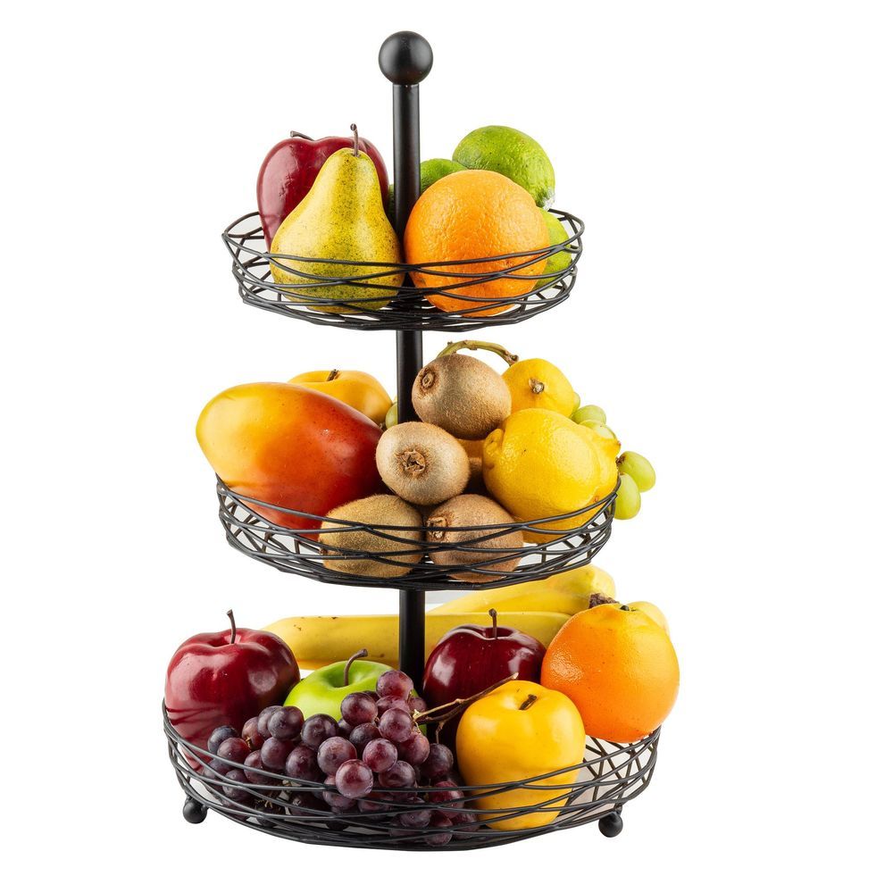 Tablecraft Artisan Collection Black Powder Coated Steel Round Three-tiered Display Basket, 11.5 X 11.5 X 18 Inch