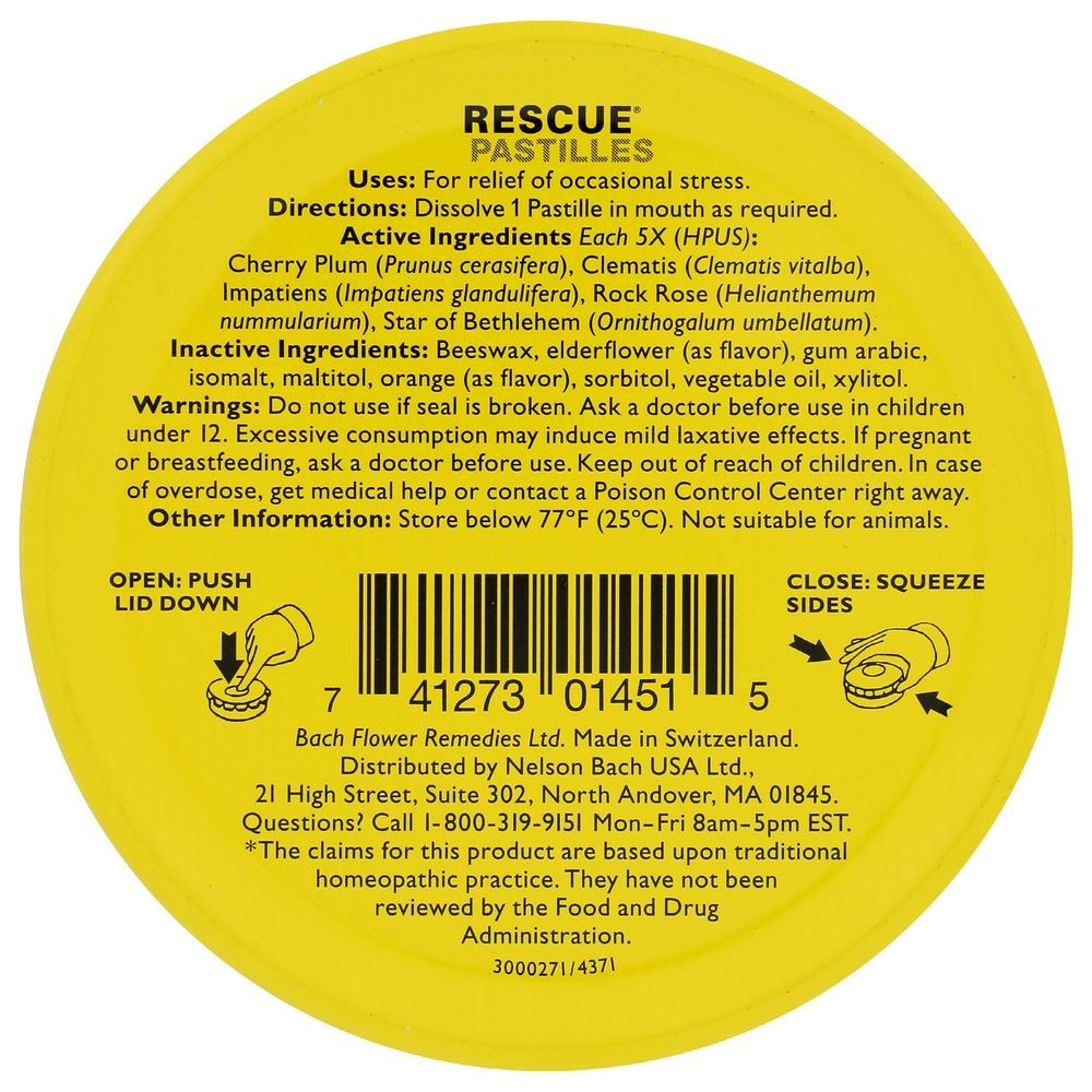 Nelson Bach Rescue Orange And Elderflower Stress Relief Pastilles, 50 Gram -- 12 Per Case