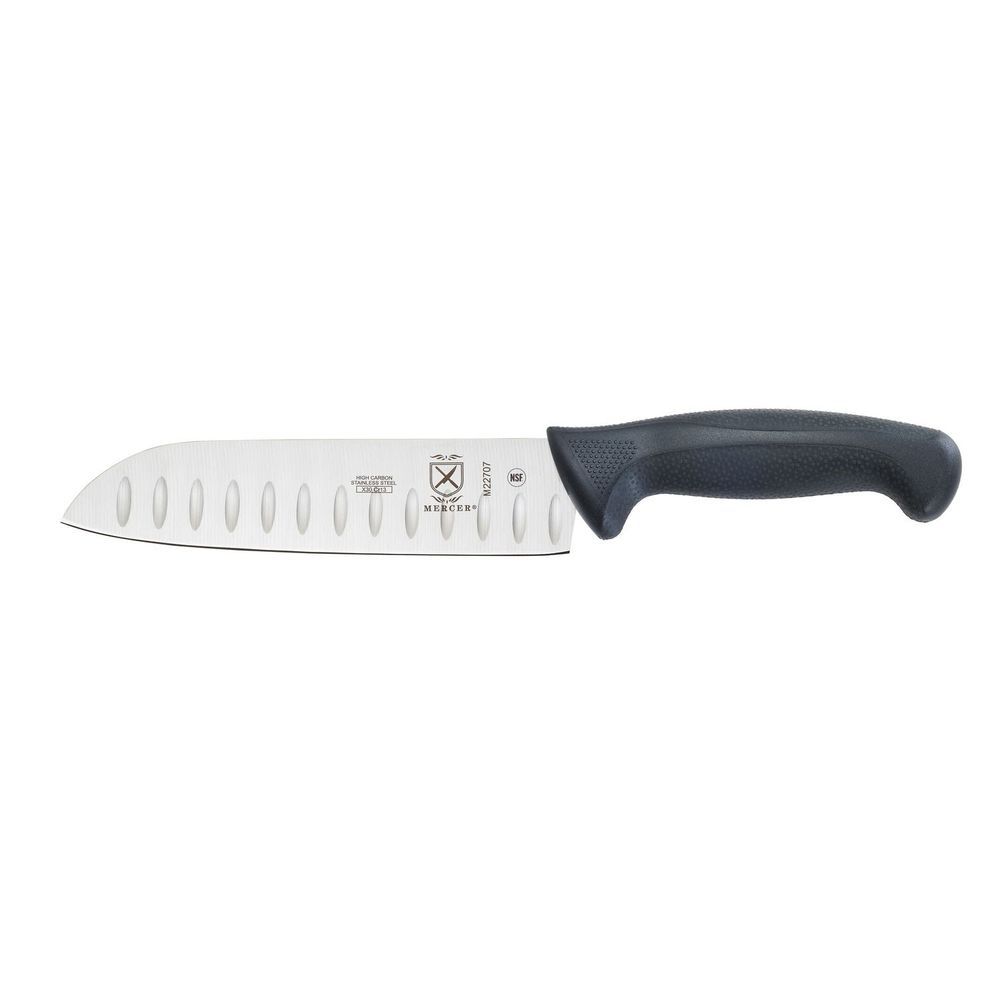 Mercer Culinary Millennia Black Granton Edge Santoku Knife, 7 Inch