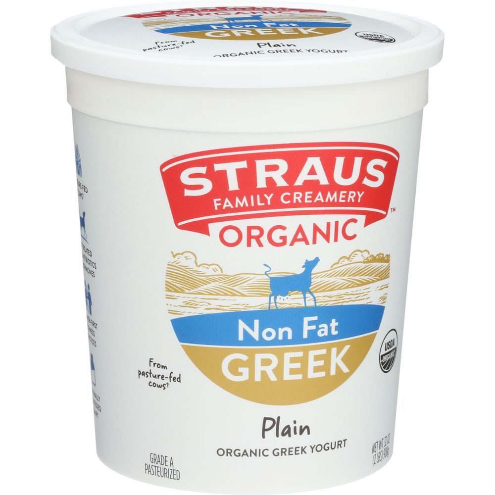 Straus Family Creamery Organic Plain Nonfat Greek Yogurt, 32 Ounce -- 6 Per Case