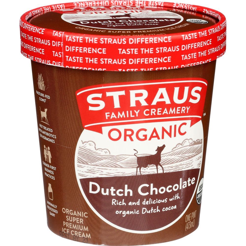 Straus Family Creamery Organic Dutch Chocolate Ice Cream, 1 Pint -- 8 Per Case