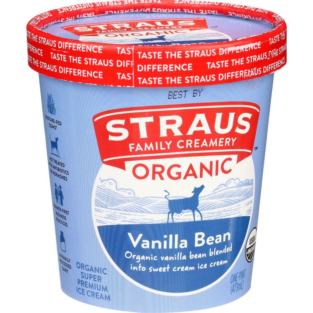Straus Family Creamery Organic Vanilla Bean Ice Cream, 1 Pint -- 8 Per Case