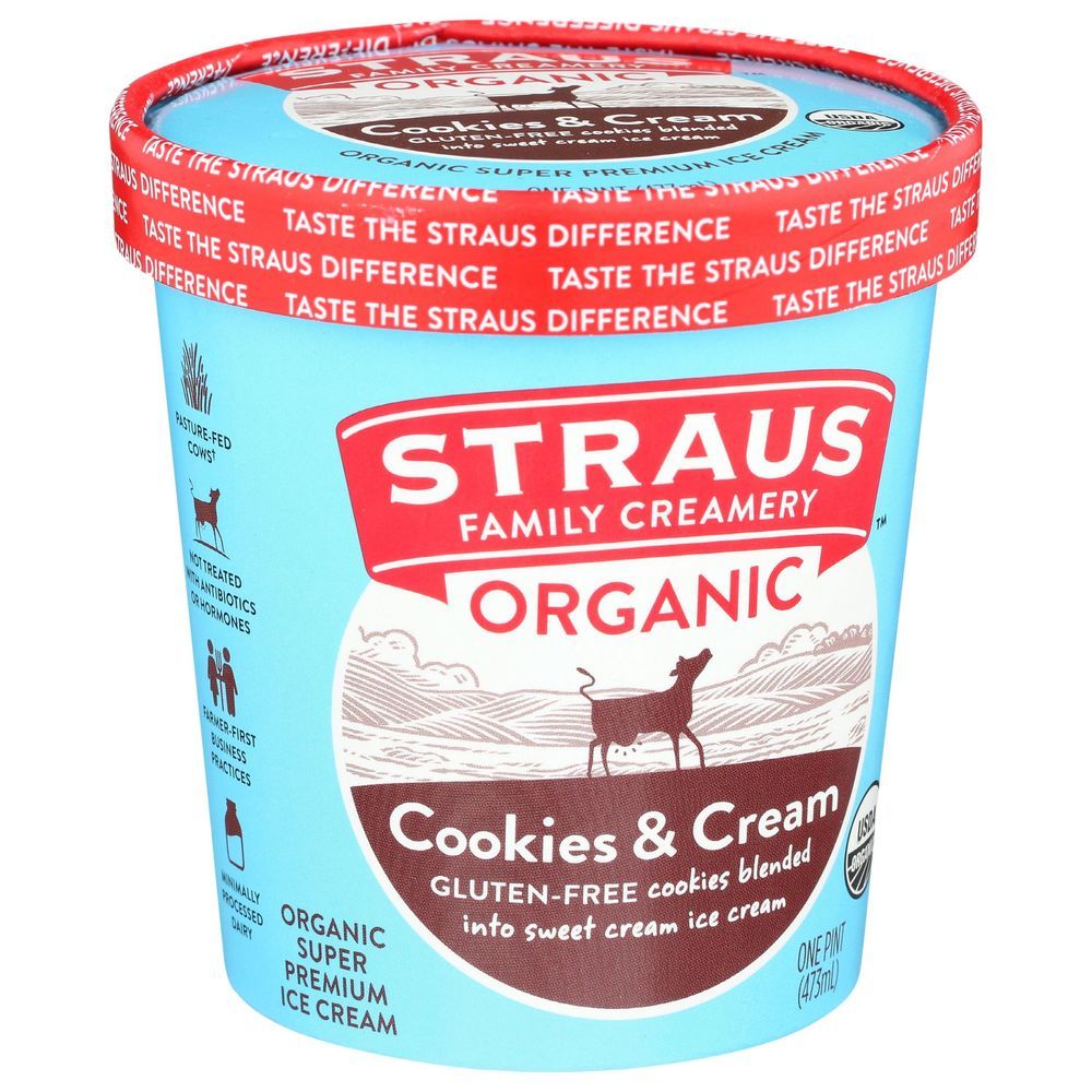 Straus Family Creamery Organic Cookies And Cream Ice Cream, 1 Pint -- 8 Per Case