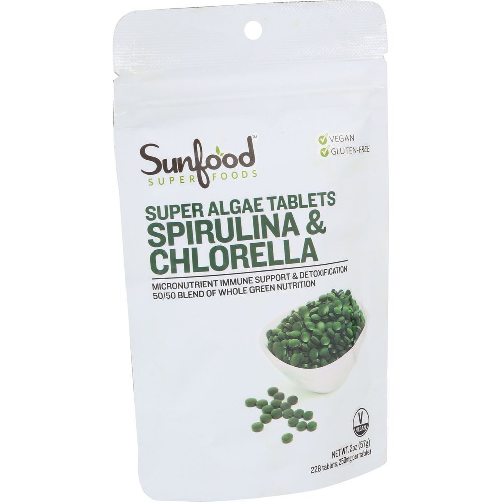 Sunfood Spirulina And Chlorella Tablet, 2 Ounce