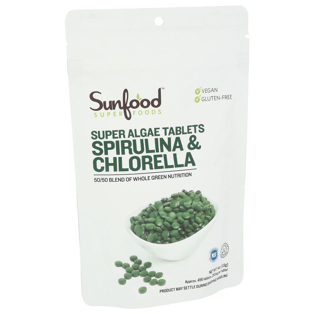Sunfood Superfoods Spirulina And Chlorella Tablets, 4 Ounce