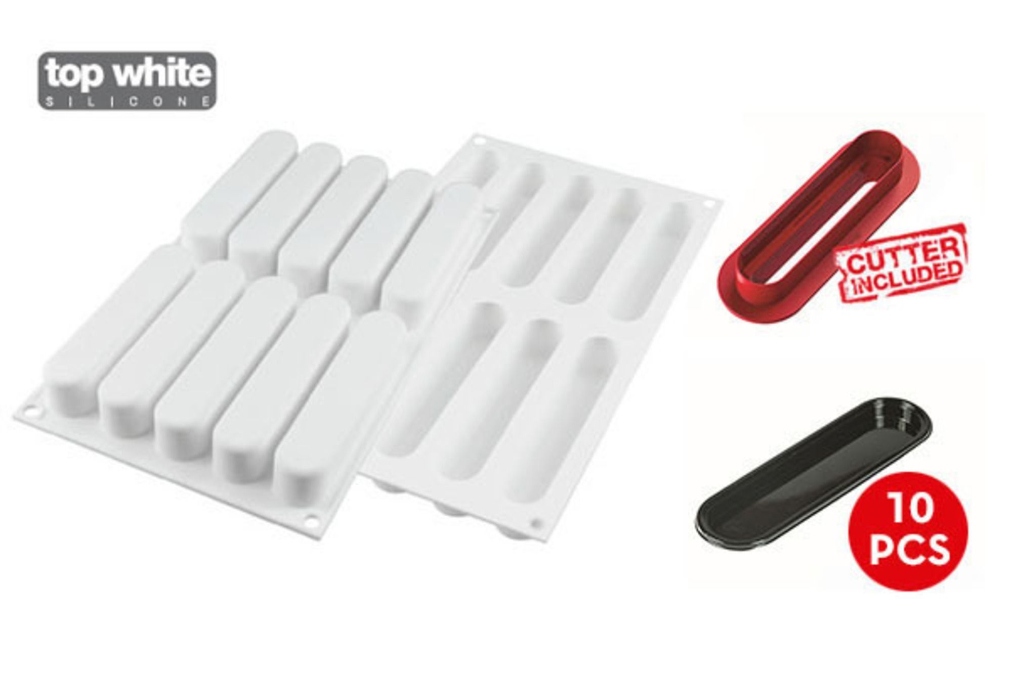 Silikomart Curveflex Silicone 10 Cavities Eclair Mold, 13.3 X 7.2 X 2.3 Inch