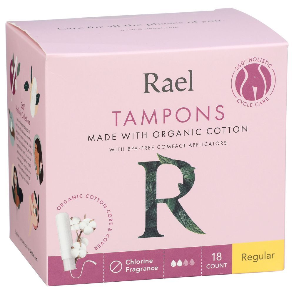 Rael Organic Regular Cotton Tampon, 18 Count