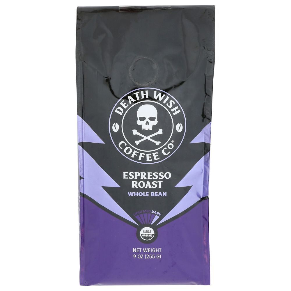 Death Wish Coffee Organic Espresso Roast Whole Bean Coffee, 9 Ounce -- 6 Per Case