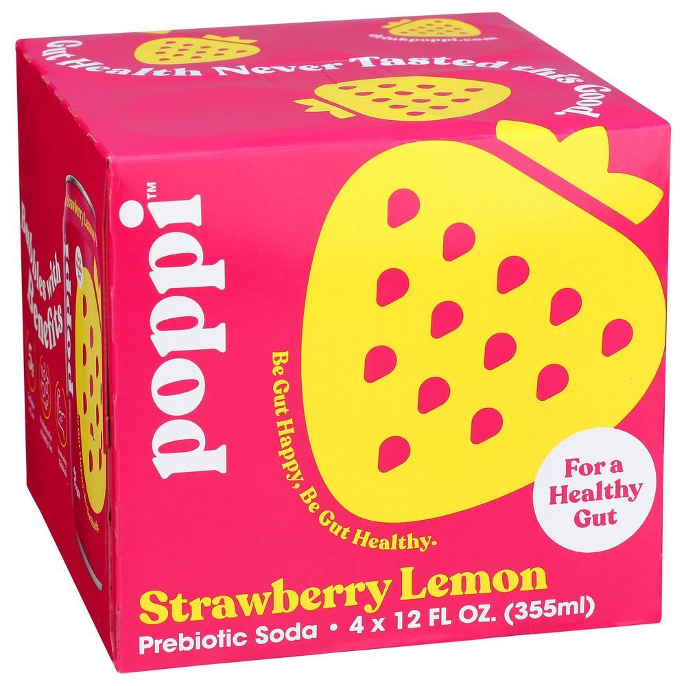 Poppi Strawberry Lemon Prebiotic Soda, 12 Fluid Ounce -- 24 Per Case