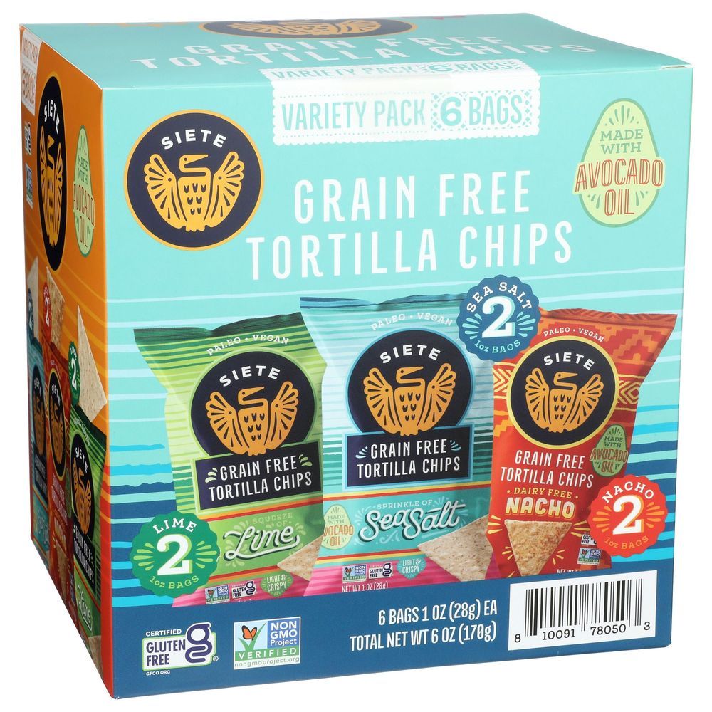 Siete 1 Ounce Green Free Tortilla Chips, Variety Pack, 6 Ounce -- 3 Per Case