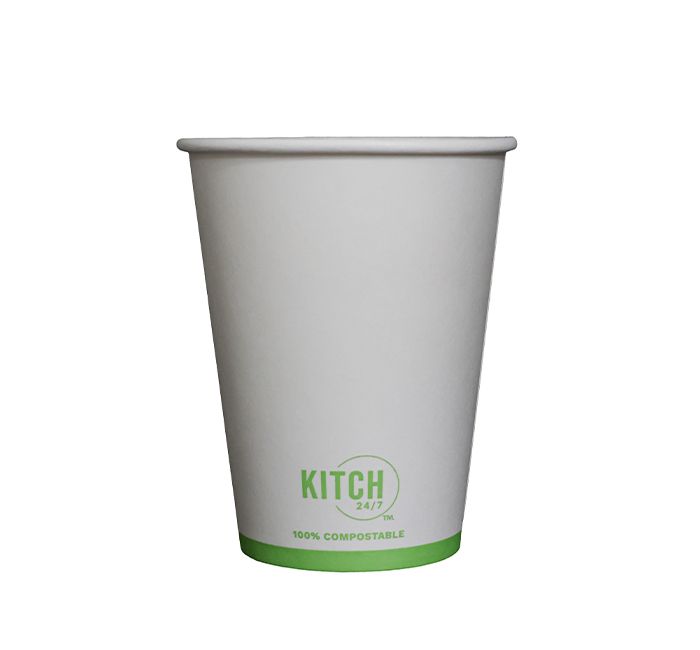 Kitch 24/7 White Compostable Paper Hot Cup, 12 Ounce -- 1000 Per Case