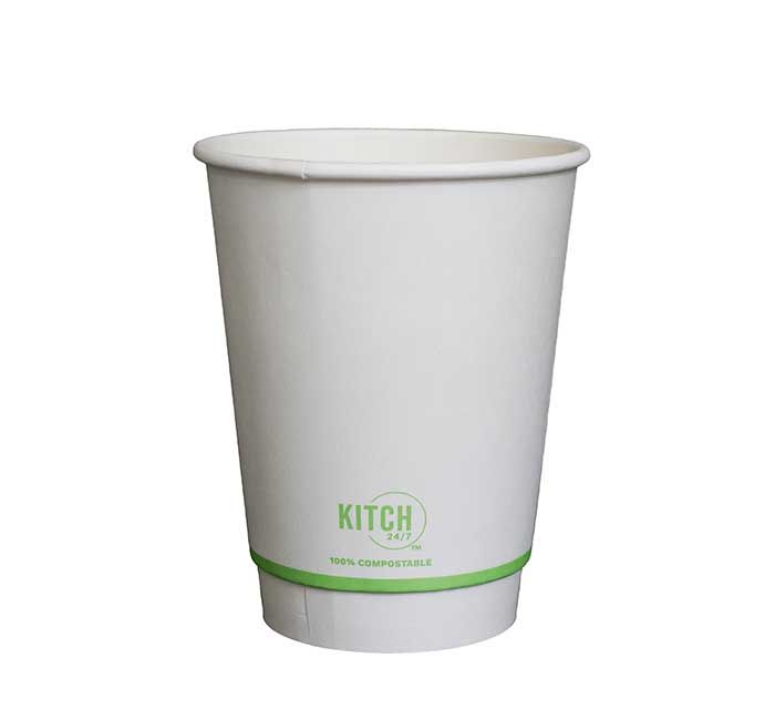 Kitch 24/7 White Compostable Smooth Insulated Paper Hot Cup, 12 Ounce -- 500 Per Case