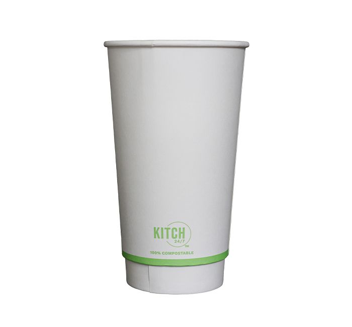 Kitch 24/7 White Compostable Smooth Insulated Paper Hot Cup, 20 Ounce -- 500 Per Case
