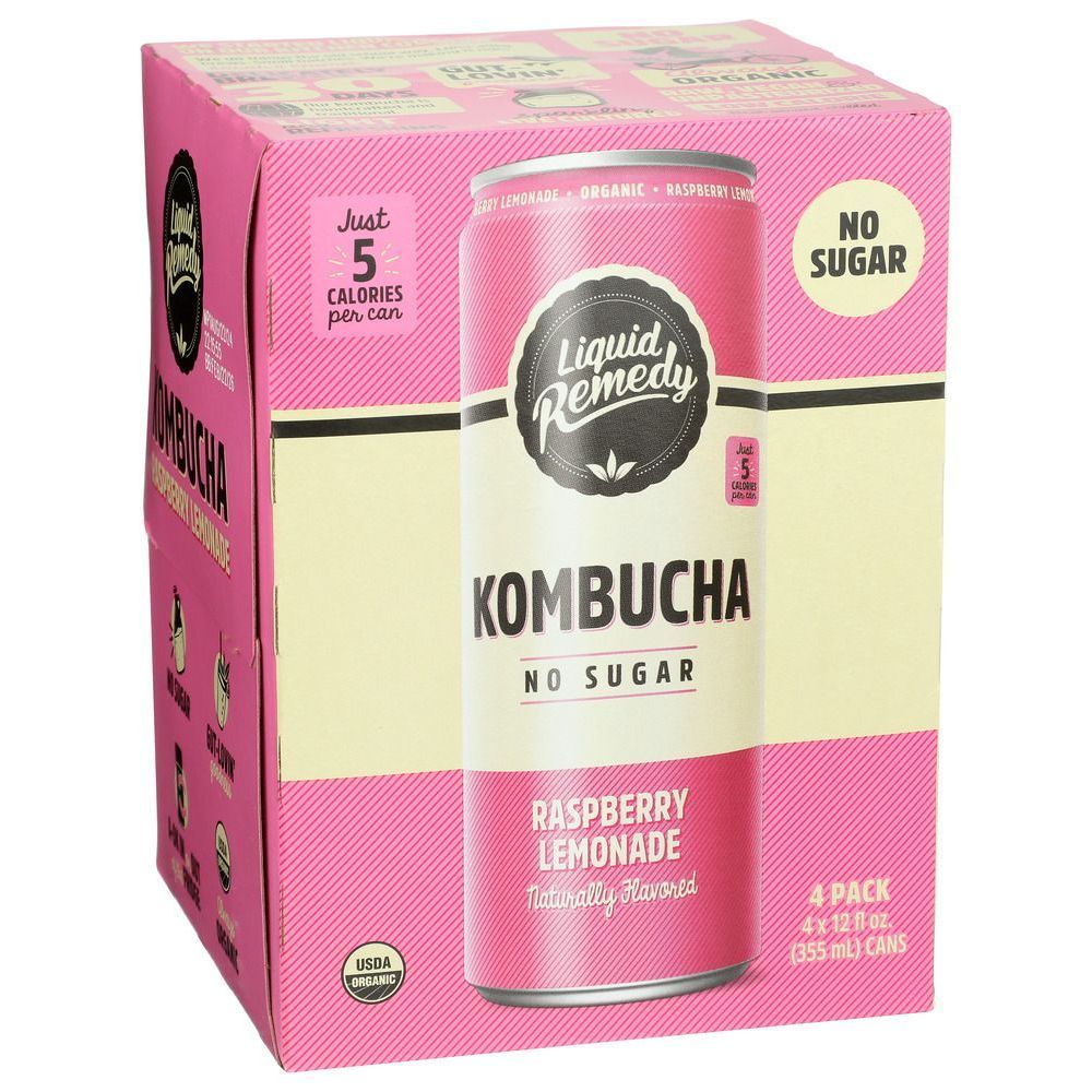 Liquid Remedy Organic Sugar Free Raspberry Lemonade Kombucha, 48 Fluid Ounce -- 6 Per Case