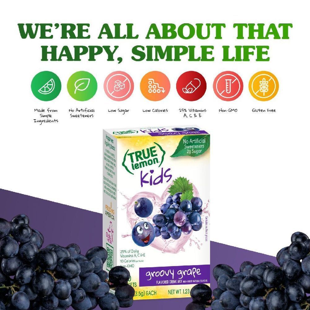 True Citrus Tru Lemon Kids Groovy Grape Drink Mix, 1.23 Fluid Ounce -- 12 Per Case