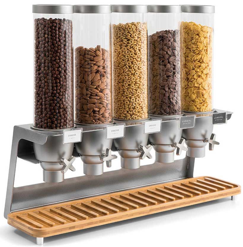 Rosseto Ez Serv 5 Container Tabletop Dispenser With Bamboo Tray, 32.5 X 10 X 26.25 Inch
