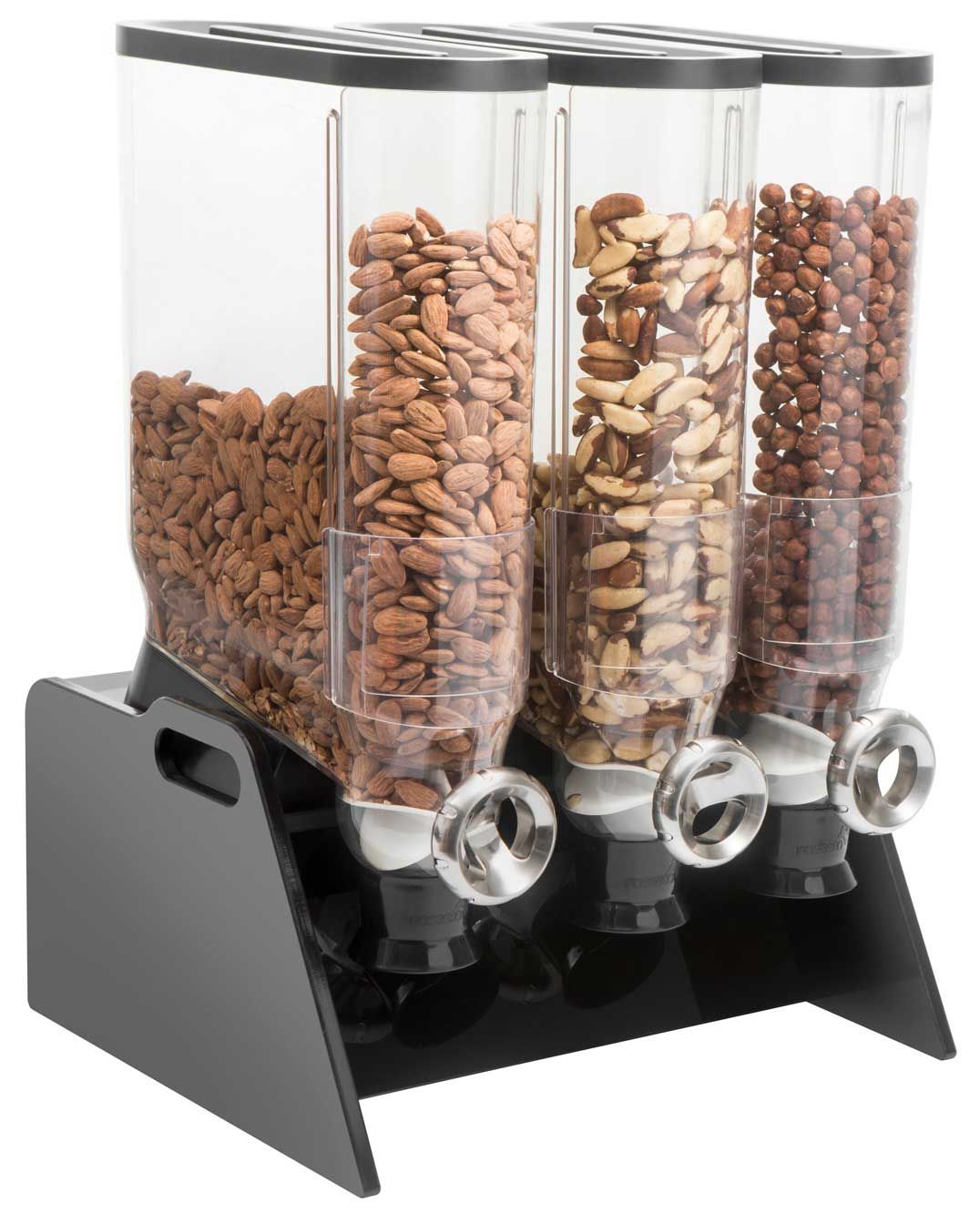 Rosseto Pro Bulk 3 Container Tabletop Dispenser With Black Acrylic Stand And Tray, 17.75 X 20.5 X 25.1 Inch