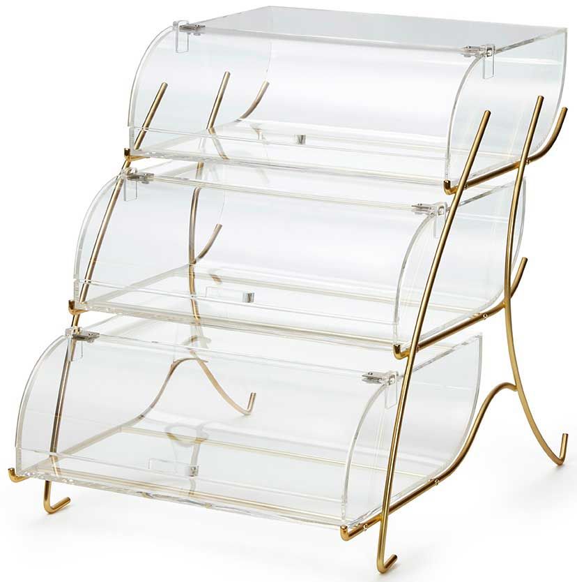 Rosseto Three Tier Bakery Case With Brass Wire Stand, 15.75 X 21.9 X 19.25 Inch