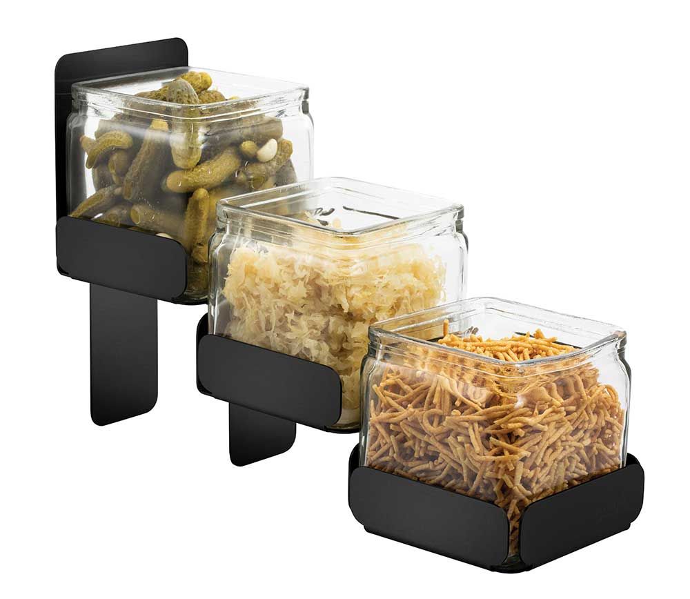 Rosseto 3 Level Black Matte Condiment Station With 3 Glass Jars, 4.3 X 12.4 X 8.3 Inch
