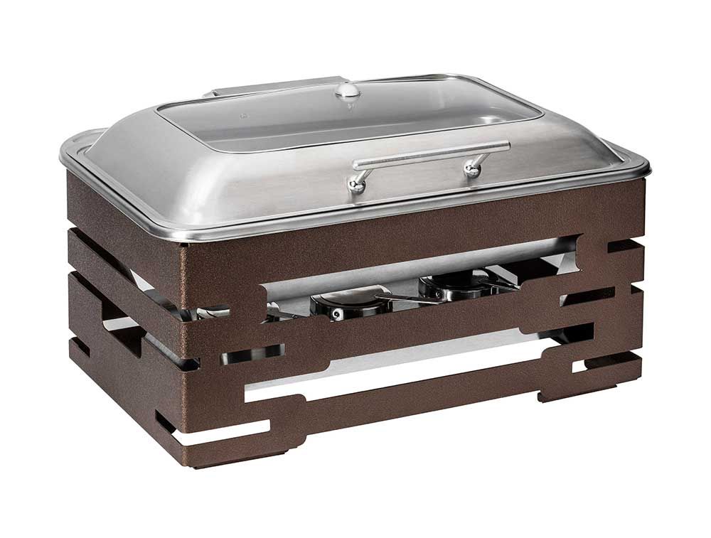 Rosseto Multi-chef 10 Inch Bronze Chafer With Soft Closing Lid 3 Fuel Holders And Reversible Burner Stand, 22.5 × 17.5 × 14.5 Inch