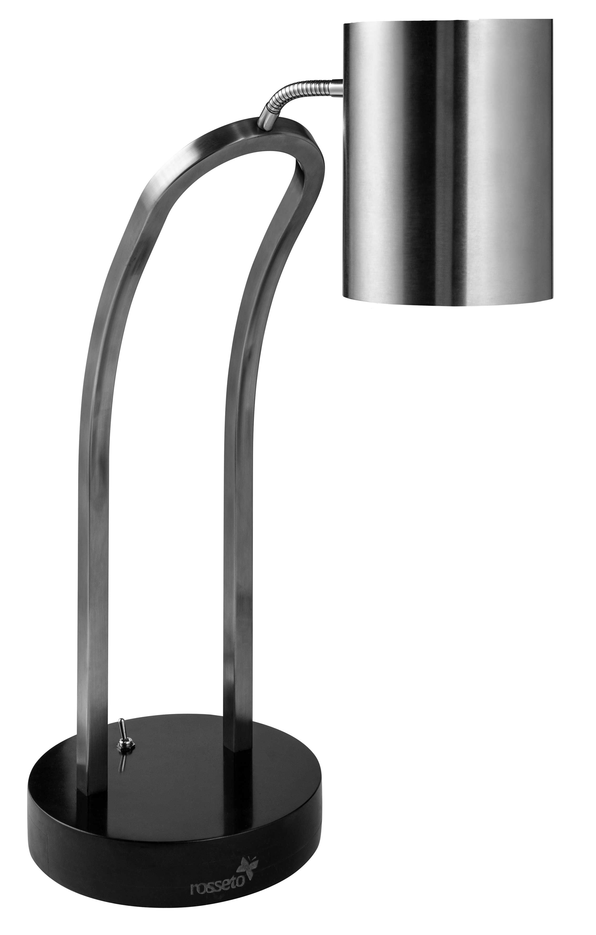 Rosseto Single Stainless Steel Heat Lamp With Black Metal Base And Plain Shade, 9.75 X 19.5 X 26 Inch
