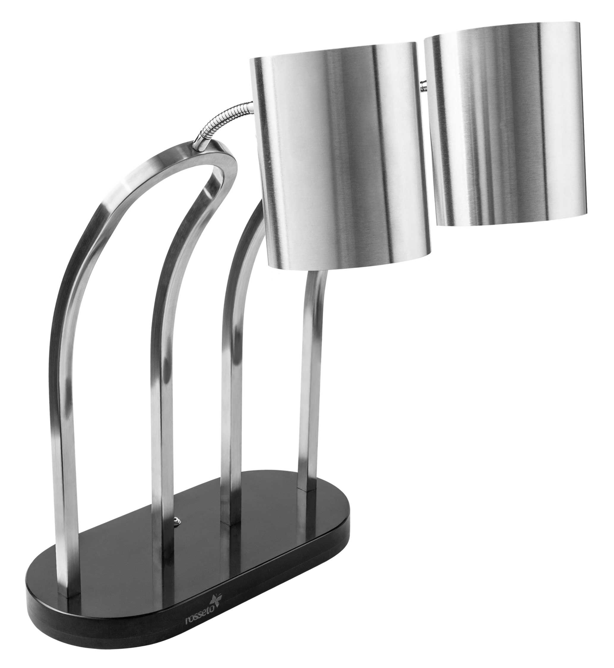 Rosseto Double Stainless Steel Heat Lamp With Black Metal Base And Plain Shade, 18.5 X 19.5 X 26 Inch