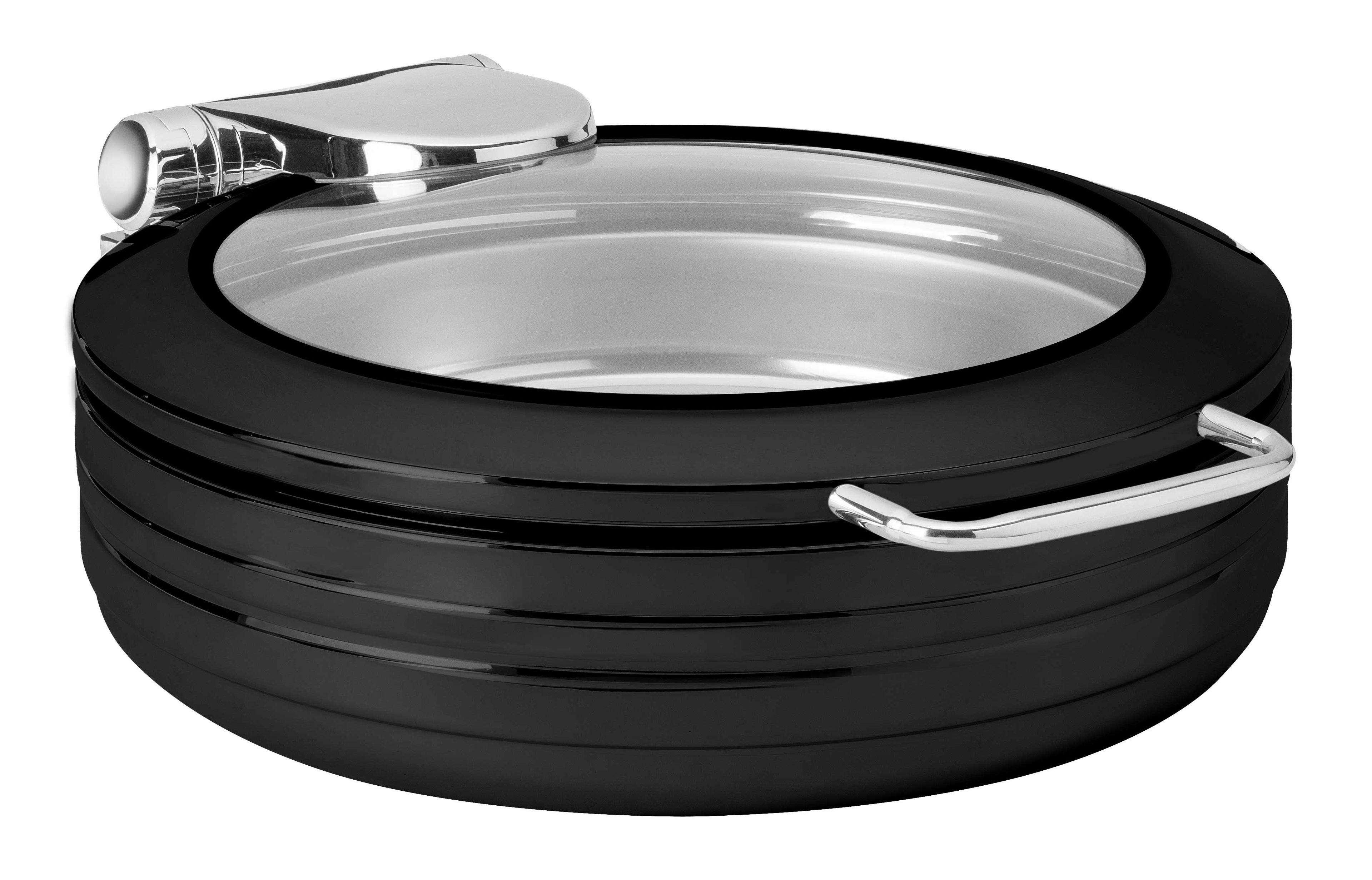 Rosseto De Luxe Round Matte Black Chafing Dish With Glass Lid, 6.34 Quart