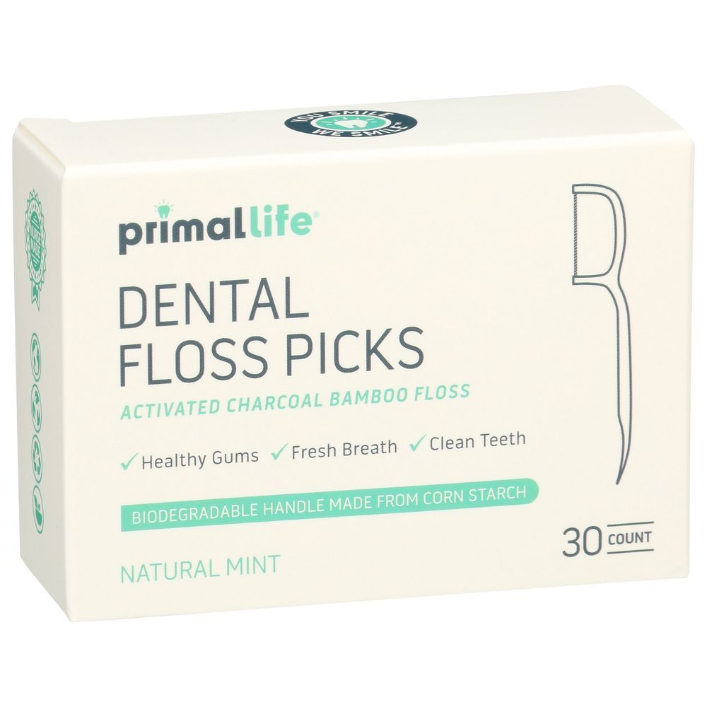 Primal Life Organics Bamboo Charcoal Dental Floss, 30 Count